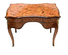 French Writing Desk Marquetry Inlay Louis XV Revival