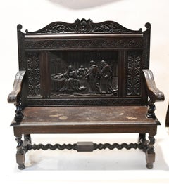 Italian Renaissance Hall Bench Settle Revival Carved Walnut Circa 1880