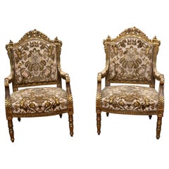 Pair French Armchairs Gilt Louis XVI Style Giltwood
