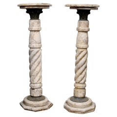 Pair Marble Pedestal Columns Neoclassical Garden Stands