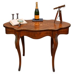 Antique French Desk Louis XV Shaped Writing Table Floral Inlay