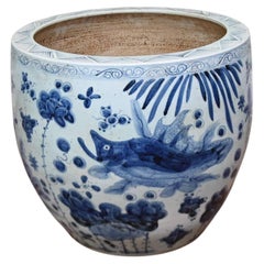 Ming Blue and White Porcelain Planter Chinese Urn Bowl