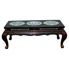 Chinese Lacquer Coffee Table - Cloisonne Porcelain Plaques