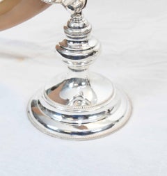 Pair French Silver Plate Horn Vases Stands