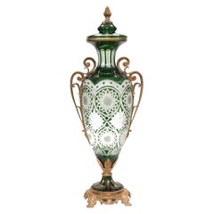 Pair French Vase Empire Cut Glass Amphora Urn
