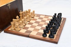 English Walnut Chess Set Box and Board Games Knight Queen Bishop
