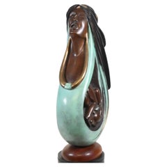 Cloud Eagle Native American Mother Child Bronze Sculpture 1991 Ernest Bo Mirabel