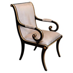 Regency Style Ebonised Chair Gilt Scroll Armchair