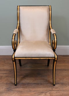 Regency Style Ebonised Chair Gilt Scroll Armchair