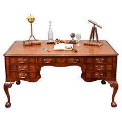 Victorian Chippendale Desk Mahogany Leather Top Writing Table Circa 1890