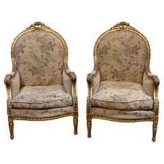Pair French Armchairs Louis XVI Giltwood Bergere Chair