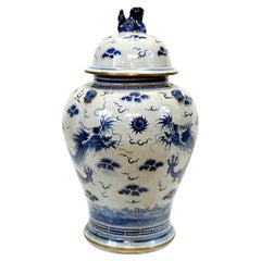 Chinese Blue and White Temple Jar Crackle Glaze Dragon Porcelain Vase