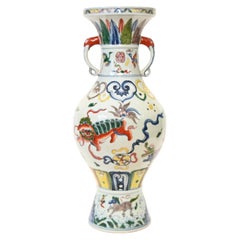 Chinese Wucai Porcelain Vase Mythical Beast Urn