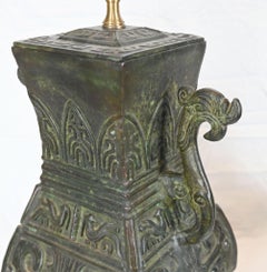 Pair Chinese Qing Table Lamps Bronze Light 1880