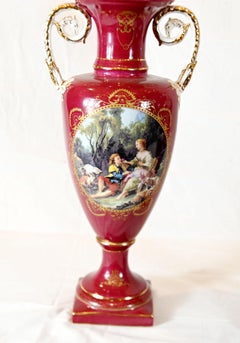 Pair Sevres Style Porcelain Vases Amphora Urns