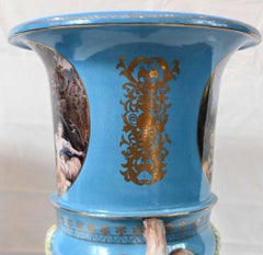 Pair French Porcelain Campana Urns Sevres Style Floral Vases