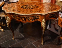 French Antique Centre Table Louis XV Marquetry Inlay Desk 1860