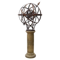 Monumental Iron Armillary Sphere on Classical Stone Pedestal