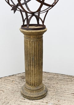 Monumental Iron Armillary Sphere on Classical Stone Pedestal