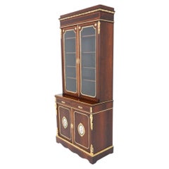 Antique French Bookcase Cabinet Rosewood Sevres Plaques 1860