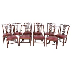 Set 10 Chippendale Dining Chairs Mahogany 1890