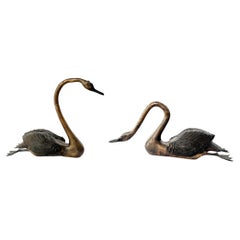 Pair Bronze Swans - Garden Royal Water Birds Garden Statue