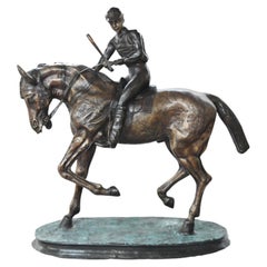 French Bronze Horse Jockey Statue PJ Mene Horses 3.5 foot