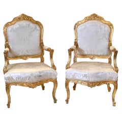 Pair French Gilt Arm Chairs - Louis XVI Seats