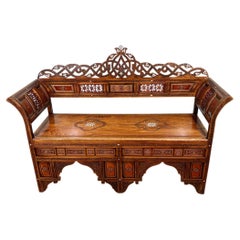Damascan Inlay Bench Mother of Pearl Syrian Damascus Furniture 1880