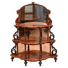 Victorian Whatnot Bookshelf Walnut Mirrored Etagere 1860