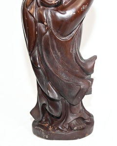 Late Qing Dynasty Carved Hardwood Figure of a Wise Man Chinese 1880