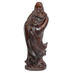 Late Qing Dynasty Carved Hardwood Figure of a Wise Man Chinese 1880