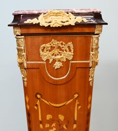 Pair French Pedestal Stands Louis XVI Revival Column Table Inlay