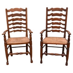 Pair Ladderback Armchairs Ladder Back Chair Oak Farmhouse