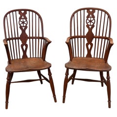 Pair Windsor Armchairs Wheelback Kitchen Chairs