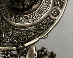 Victorian Silver Plate Dog Head Door Plaque Plate Shield Heraldry Figurine