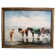 Dutch Oil Painting Horse and Cart Shrimp Fishing Portrait