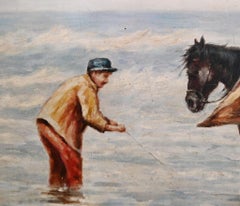 Dutch Oil Painting Horse and Cart Shrimp Fishing Portrait