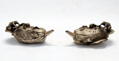 Pair Antique Chinese Tea Pots 1930 Cantonese Pewter