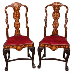 Pair Dutch Chairs Floral Marquetry Side Dining