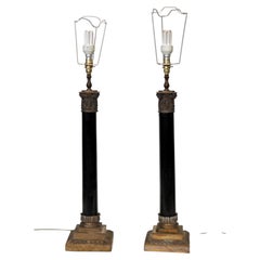 Pair Column Table Lamps Neoclassical Corinthian Lights