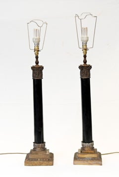 Pair Column Table Lamps Neoclassical Corinthian Lights