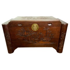 Chinese Carved Camphor Wood Chest Circa 1920