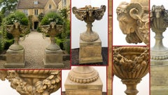 Pair Terracotta Garden Urns Classical English Estate After Thomas Hope