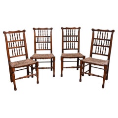 Set of Four Country Spindle Back Dining Chairs with Rush Seats