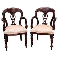 Pair Victorian Mahogany Balloon Back Armchairs Circa 1880