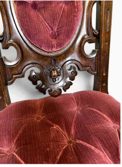 Pair Victorian Carved Oak Hall Chairs Parlour Chairs Circa 1880