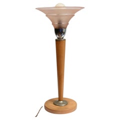 Art Deco Table Lamp Pink Glass Beech French c 1930s