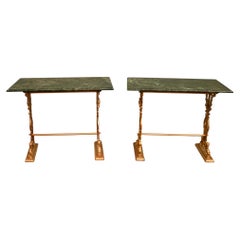 Pair French Louis XV Console Table Gilt Marble Hall Tables