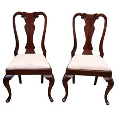 Pair Queen Anne Revival Chairs Mahogany Dining Side